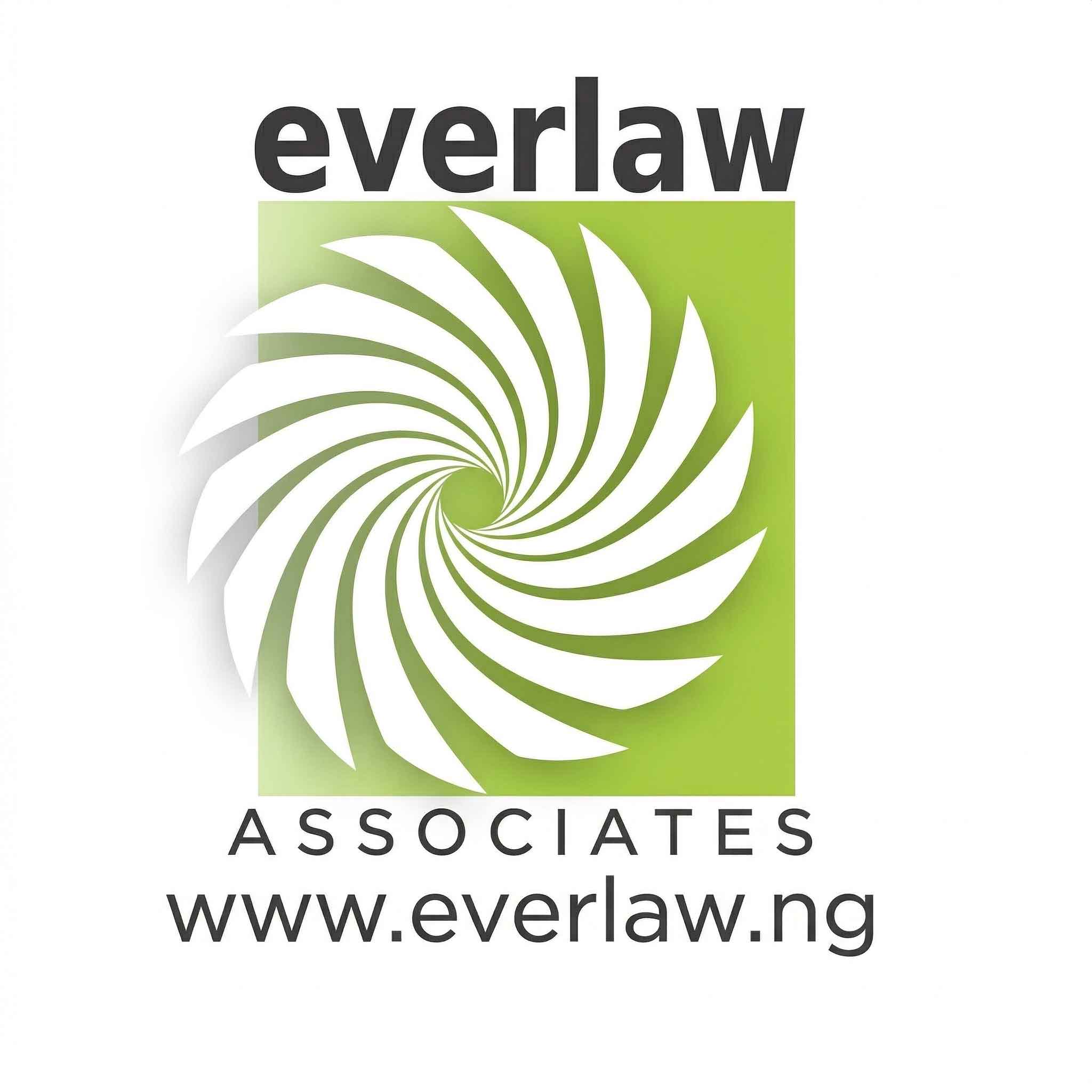 Everlaw Associates logo featuring a green and white spiral design in a square frame with the company name displayed below